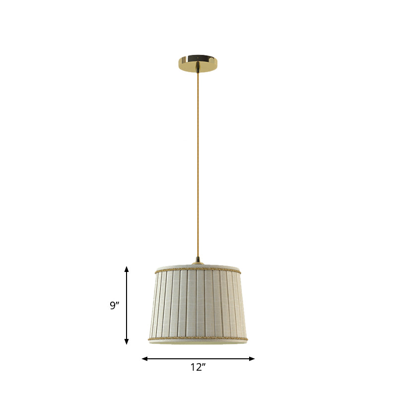 Country Beige Pleated Shade Pendant Light - Bedroom Hanging Lamp Kit