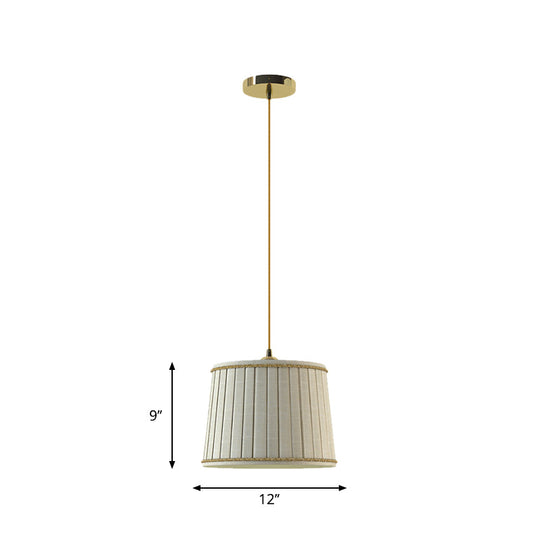 Country Beige Pleated Shade Pendant Light - Bedroom Hanging Lamp Kit