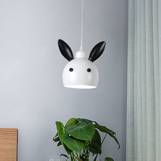 Rabbit Head Down Lighting Cartoon Pendulum Lamp - Metallic 1-Head White/Black