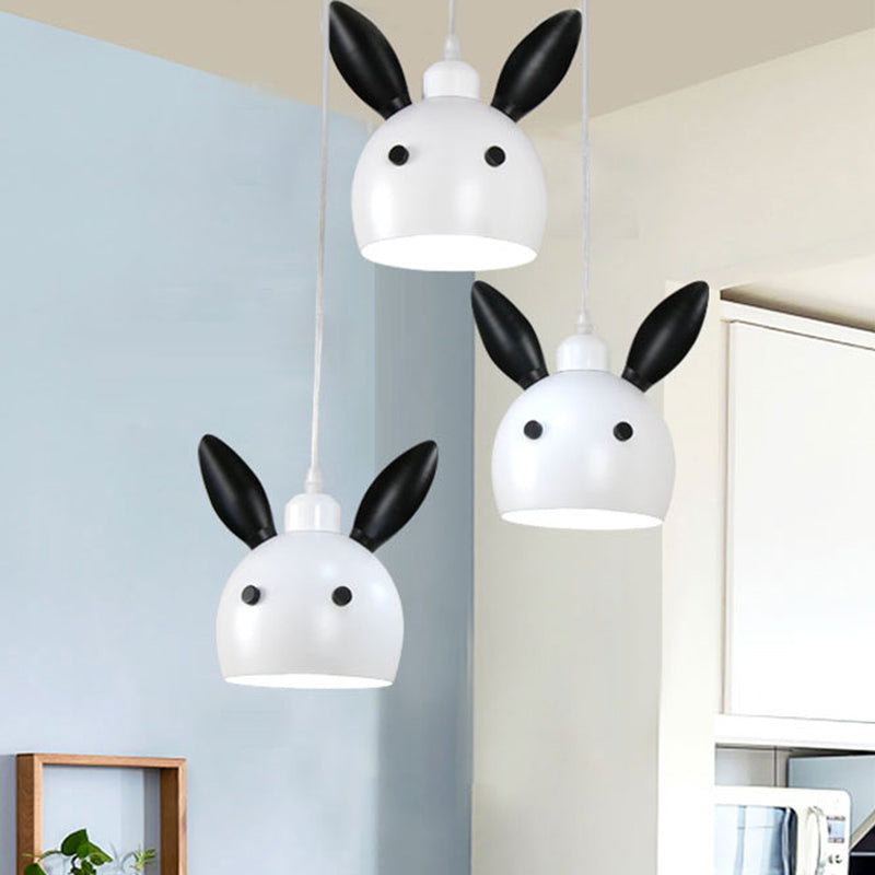 Rabbit Head Down Lighting Cartoon Pendulum Lamp - Metallic 1-Head White/Black
