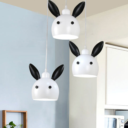 Rabbit Head Down Lighting Cartoon Pendulum Lamp - Metallic 1-Head White/Black