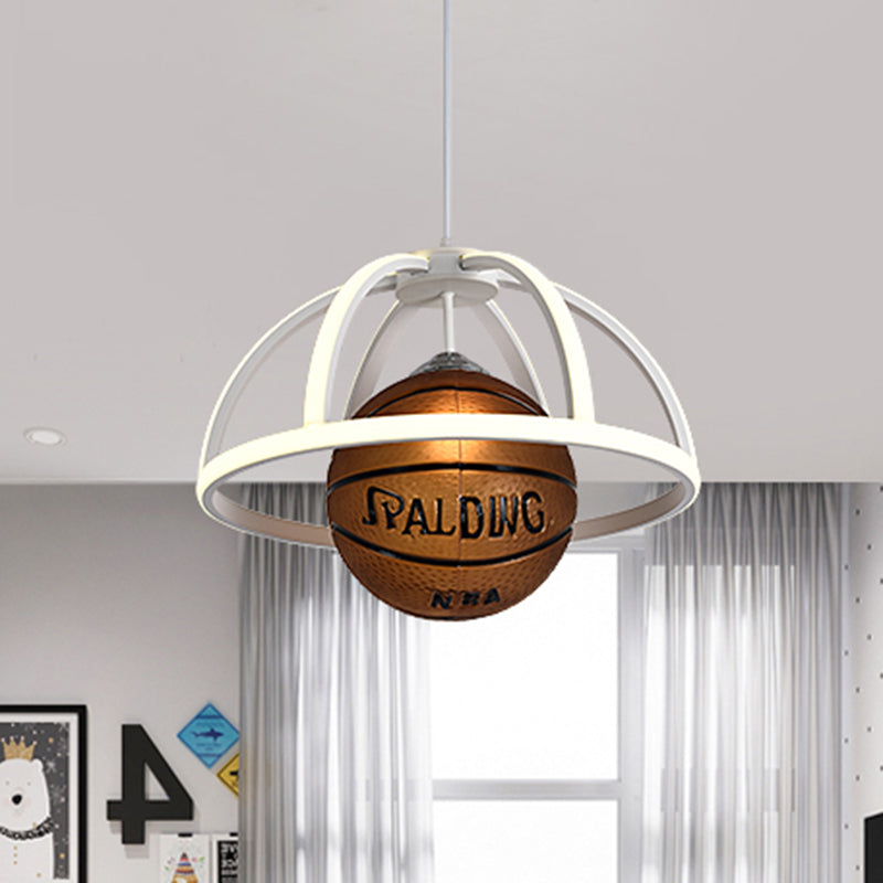 Kids Basketball Pendant Lighting: White And Brown Acrylic Suspension Lamp With Warm/White Light /