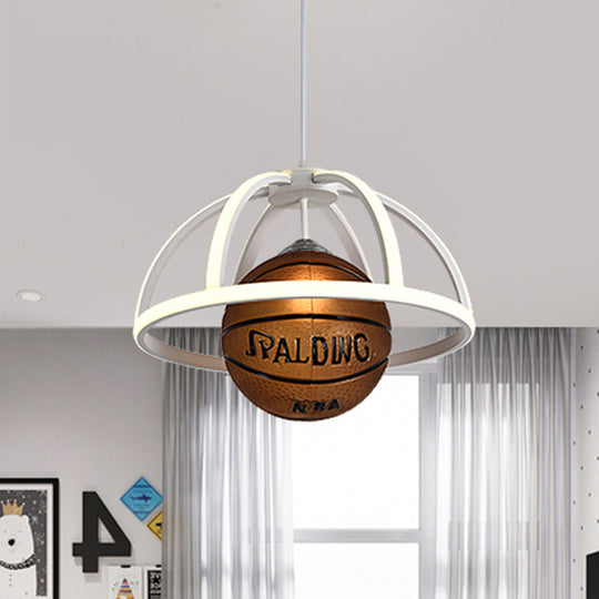 Kids Basketball Pendant Lighting: White And Brown Acrylic Suspension Lamp With Warm/White Light /
