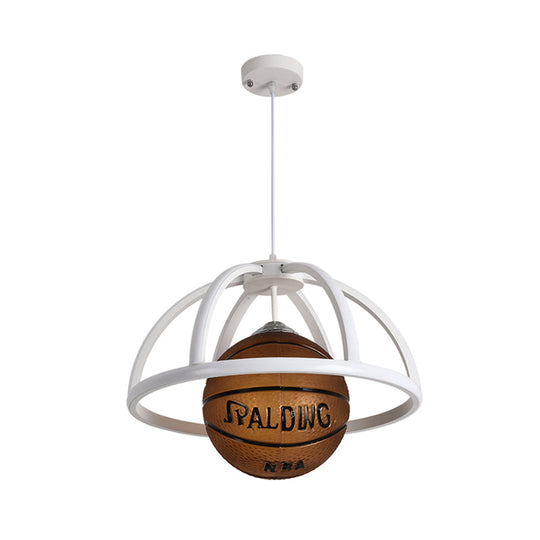 Kids Basketball Pendant Lighting: White And Brown Acrylic Suspension Lamp With Warm/White Light