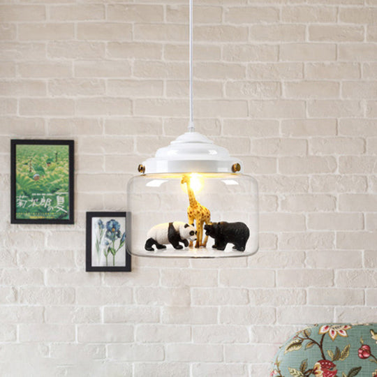 Clear Glass Pendulum Light With Nordic Style - 1 White/Black Suspension Lamp In Jar Shape Animal