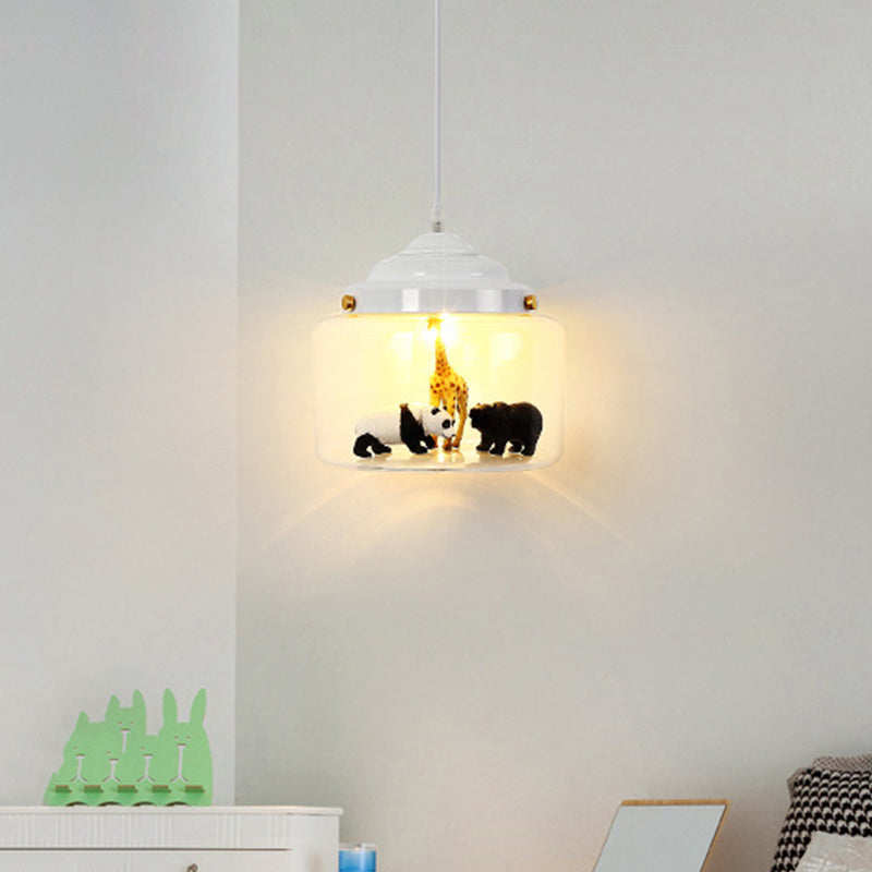 Clear Glass Pendulum Light With Nordic Style - 1 White/Black Suspension Lamp In Jar Shape Animal