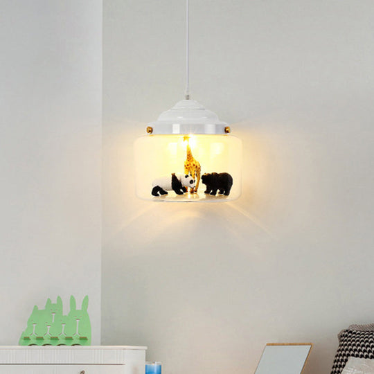 Clear Glass Pendulum Light With Nordic Style - 1 White/Black Suspension Lamp In Jar Shape Animal