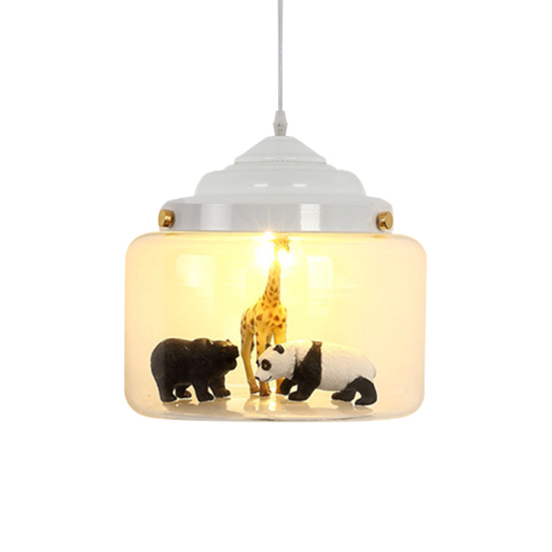 Clear Glass Pendulum Light With Nordic Style - 1 White/Black Suspension Lamp In Jar Shape Animal