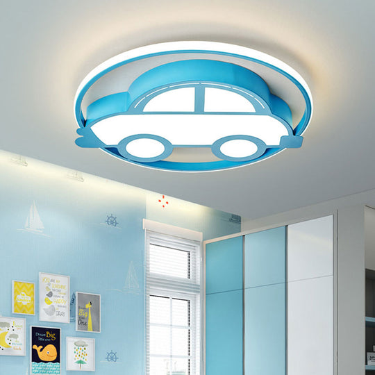 Car Shape LED Cartoon Flush Mount Lamp in Blue, with White/Warm Light - Ideal for Bedrooms