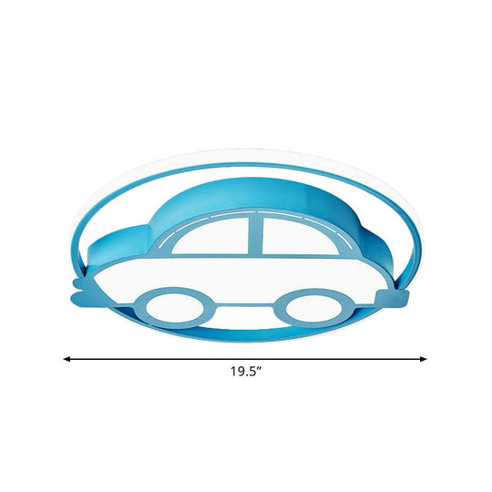 Car Shape LED Cartoon Flush Mount Lamp in Blue, with White/Warm Light - Ideal for Bedrooms