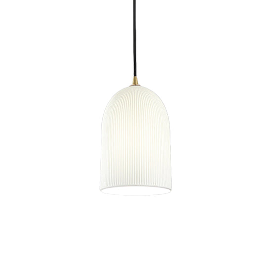 Minimalistic Black Pendulum Bedroom Light With Bell White Glass Shade