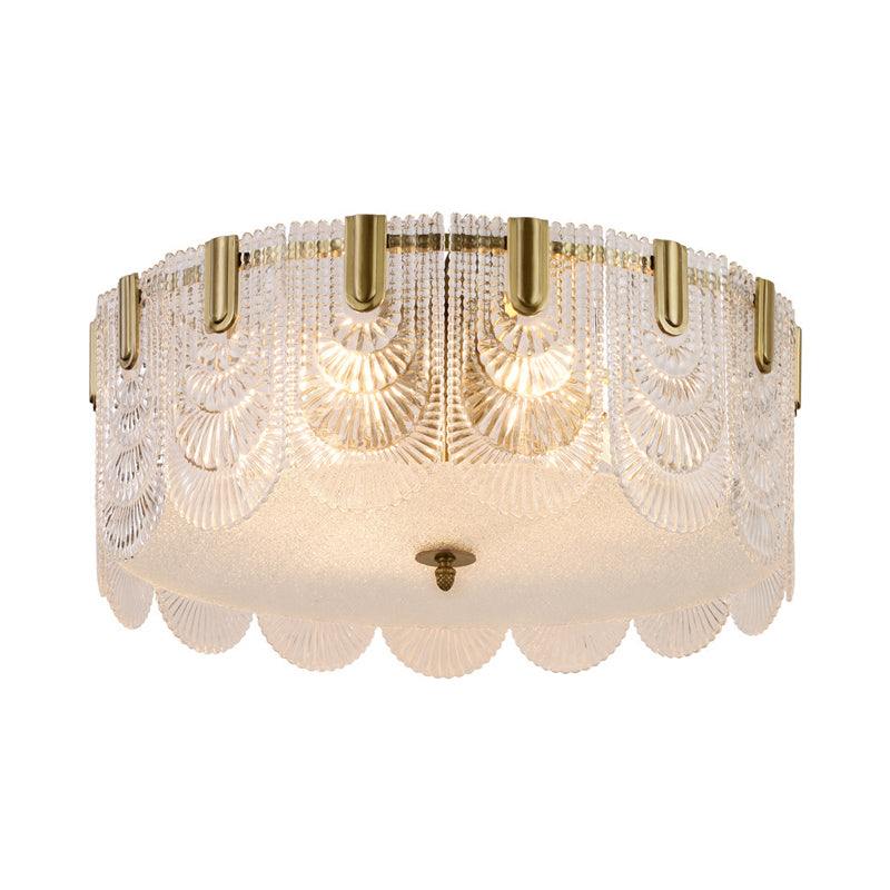 Modern Textured Glass Scalloped Ceiling Lamp with 6 Bulbs, Brass Finish - Flush Mount Recessed Lighting