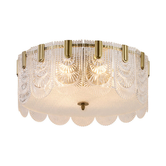 Modern Textured Glass Scalloped Ceiling Lamp with 6 Bulbs, Brass Finish - Flush Mount Recessed Lighting