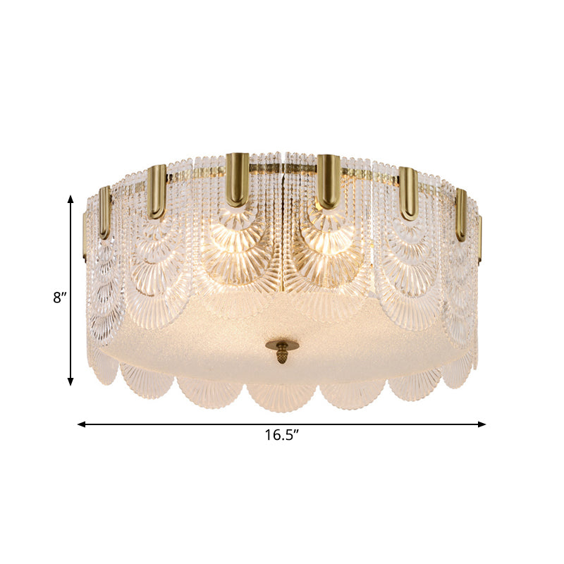Modern Textured Glass Scalloped Ceiling Lamp with 6 Bulbs, Brass Finish - Flush Mount Recessed Lighting