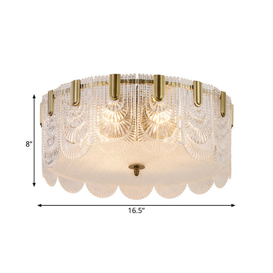 Modern Textured Glass Scalloped Ceiling Lamp with 6 Bulbs, Brass Finish - Flush Mount Recessed Lighting