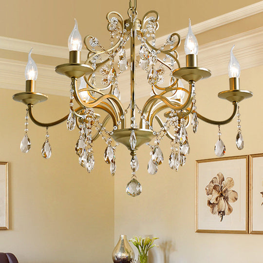 Contemporary Metal Gold Chandelier with Crystal Accents - 3/6-Bulb Pendant