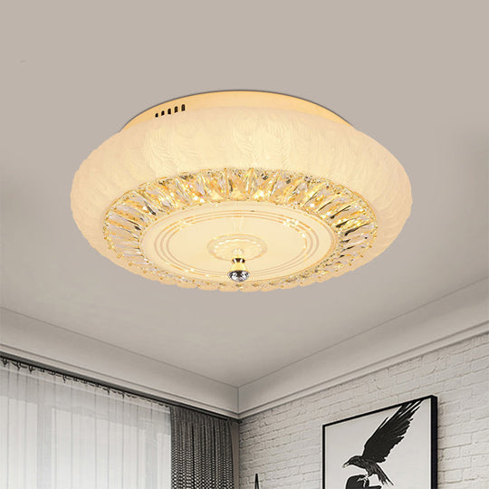Contemporary Crystal LED Ceiling Mount Light - Gold Finish, Round Design - Flushmount for Living Room
