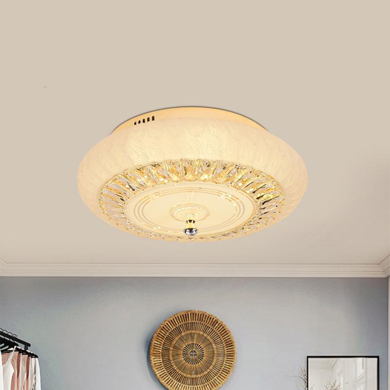 Contemporary Crystal LED Ceiling Mount Light - Gold Finish, Round Design - Flushmount for Living Room