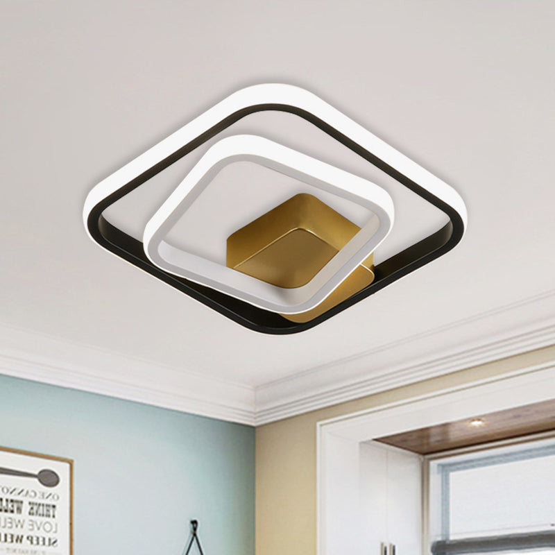 Minimalist LED Acrylic Flush Mount Ceiling Light Fixture - White/Black Round/Square Ring Flushmount