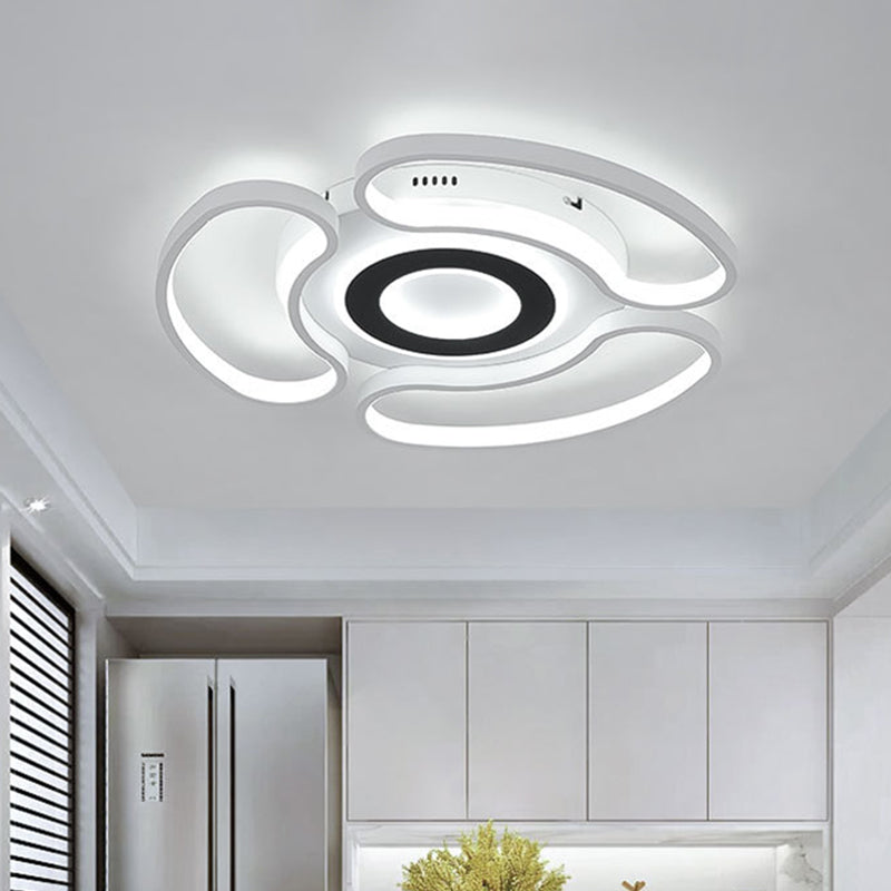 Modern LED Flush Mount Ceiling Light in White for Bedroom with Warm/White Light and Acrylic Arc-Loop Design