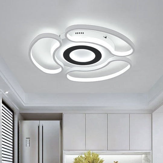 Modern LED Flush Mount Ceiling Light in White for Bedroom with Warm/White Light and Acrylic Arc-Loop Design