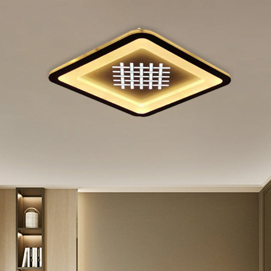 Modern Square Flush Mount Light: LED Acrylic Hallway Fixture in Black with Woven Grid Pattern