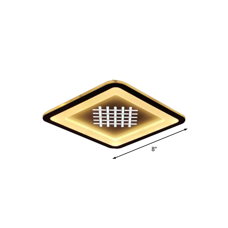 Modern Square Flush Mount Light: LED Acrylic Hallway Fixture in Black with Woven Grid Pattern