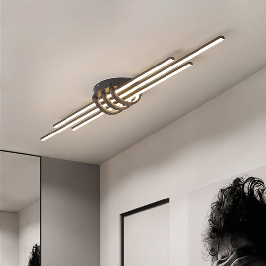 Modern Slim Linear Flush Light Fixture - White/Black LED Acrylic Ceiling Lamp