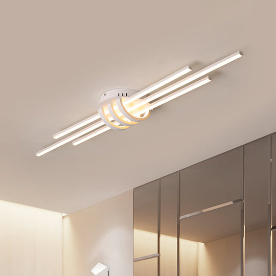 Modern Slim Linear Flush Light Fixture - White/Black LED Acrylic Ceiling Lamp
