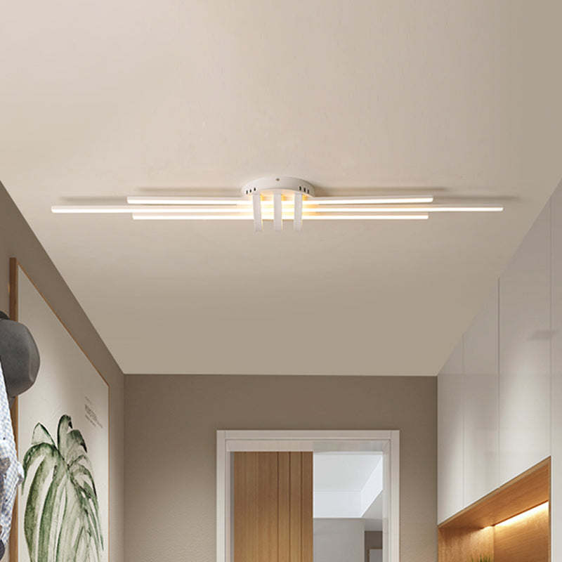 Modern Slim Linear Flush Light Fixture - White/Black LED Acrylic Ceiling Lamp
