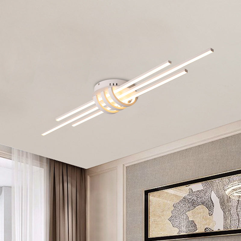 Modern Slim Linear Flush Light Fixture - White/Black LED Acrylic Ceiling Lamp
