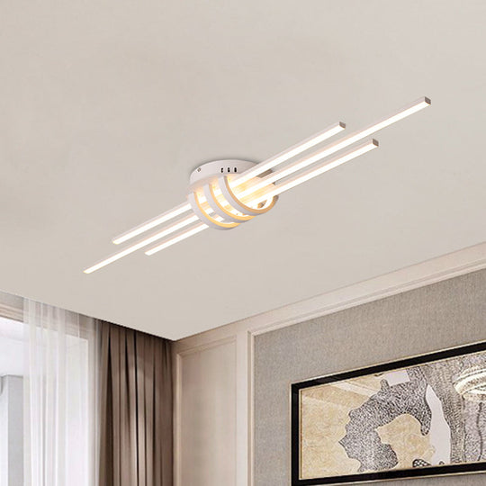 Modern Slim Linear Flush Light Fixture - White/Black LED Acrylic Ceiling Lamp