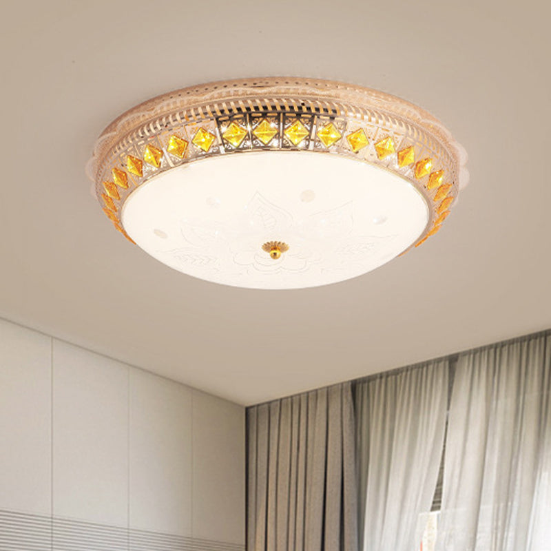 Crystal-Embedded Led Flush Mount Ceiling Light In Gold - Classic Bowl Design / B