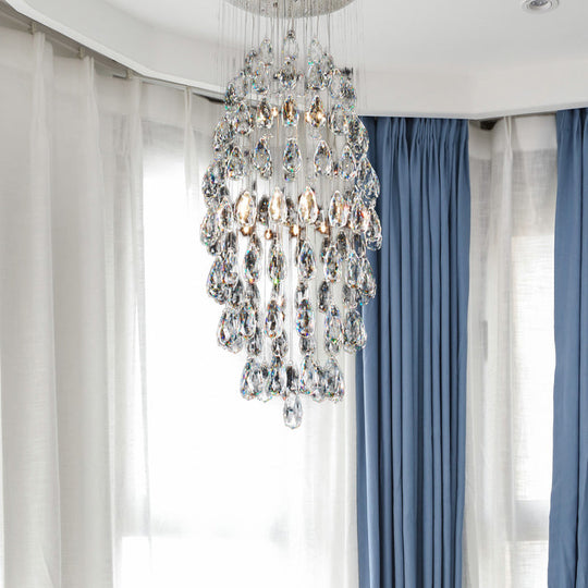 Modern Crystal Drip Flush Mount Chandelier in Satin Nickel – Stylish 6-Bulb Ceiling Light for Restaurants