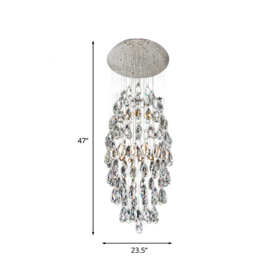 Modern Crystal Drip Flush Mount Chandelier in Satin Nickel – Stylish 6-Bulb Ceiling Light for Restaurants