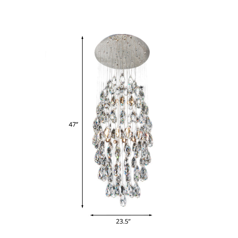 Modern Crystal Drip Flush Mount Chandelier In Satin Nickel Stylish 6-Bulb Ceiling Light For