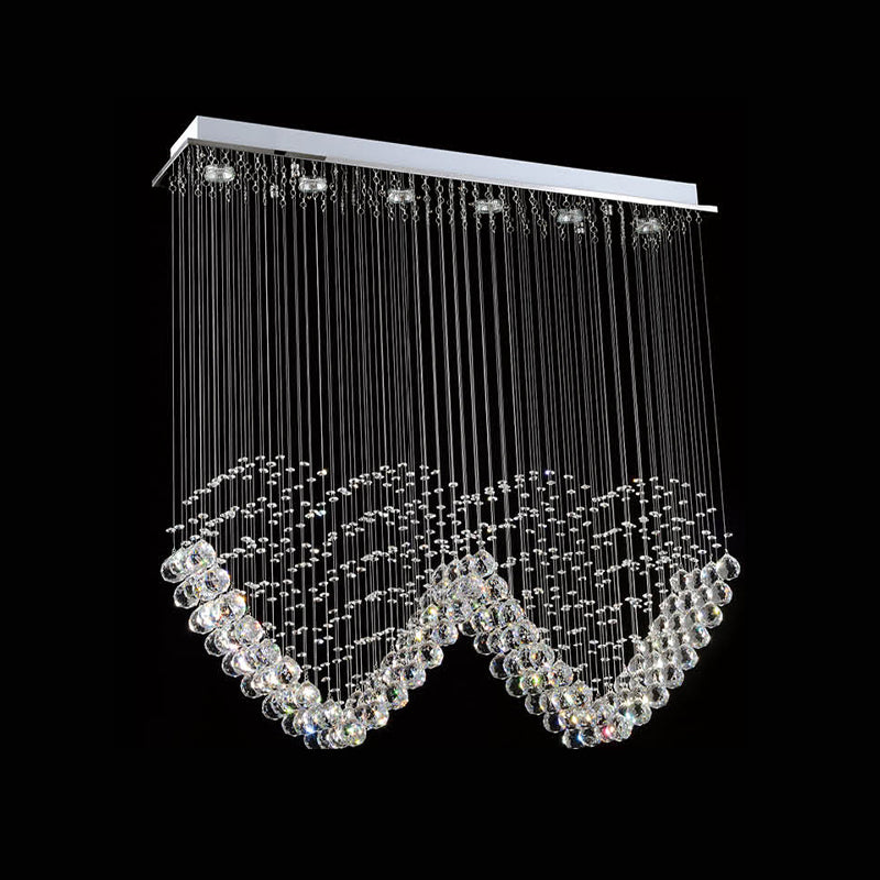 Double Heart Crystal Chandelier - Modern Satin Nickel Flush Mount With 5 Lights