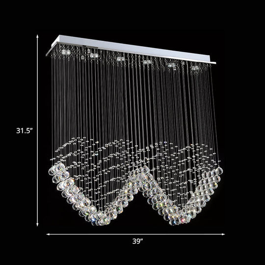 Double Heart Crystal Chandelier - Modern Satin Nickel Flush Mount With 5 Lights