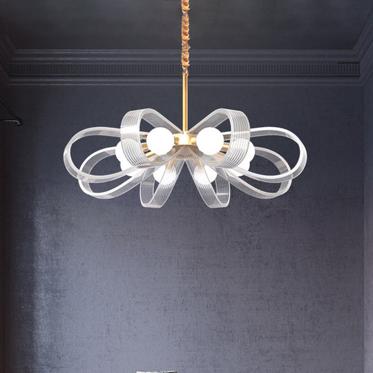 Lustre à fleurs blanc contemporain avec 8 têtes en acrylique - Luminaire suspendu au plafond élégant