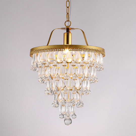 Contemporary Led Pendant With Crystal Teardrop & Gold Trim - Dining Table Lighting