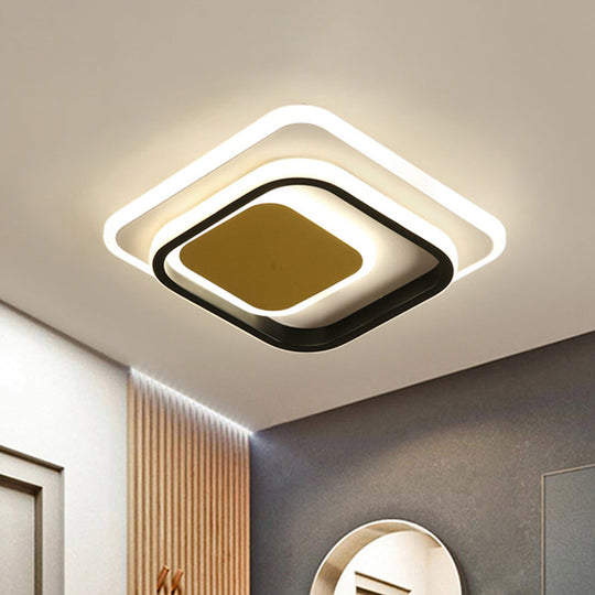 Modern LED Flushmount Lighting in White and Black Acrylic - Square/Round Design
