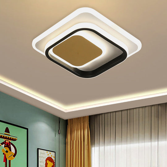 Modern LED Flushmount Lighting in White and Black Acrylic - Square/Round Design