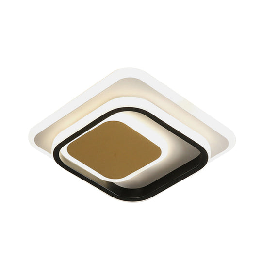 Modern Led Flushmount Lighting In White And Black Acrylic - Square/Round Design