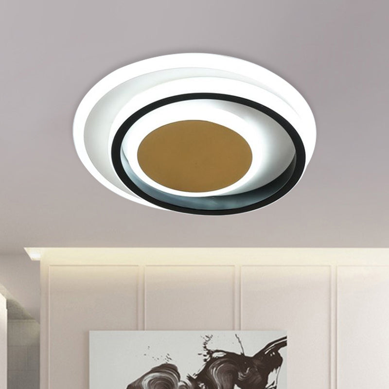 Modern Led Flushmount Lighting In White And Black Acrylic - Square/Round Design Black-White / Round