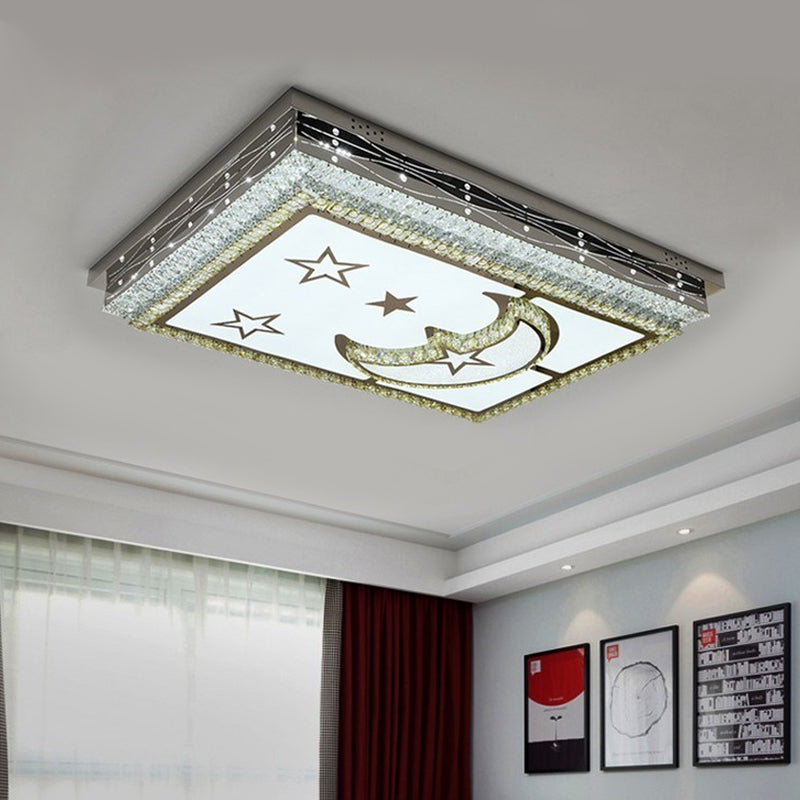 Modern Crystal Chrome Led Ceiling Light With Star-Crescent Pattern And Flush Mount