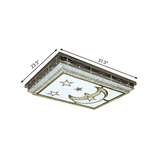 Modern Crystal Chrome LED Ceiling Light with Star-Crescent Pattern and Flush Mount
