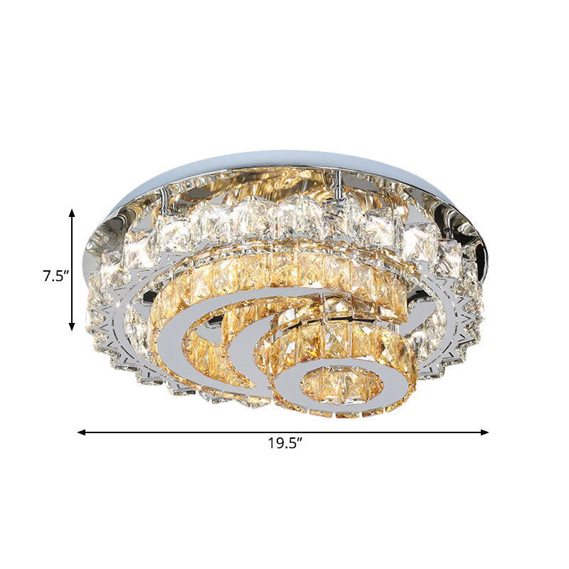 Crystal LED Flushmount Parlor Ceiling Light with Inlaid Opulent Chrome Moon and Circle Design