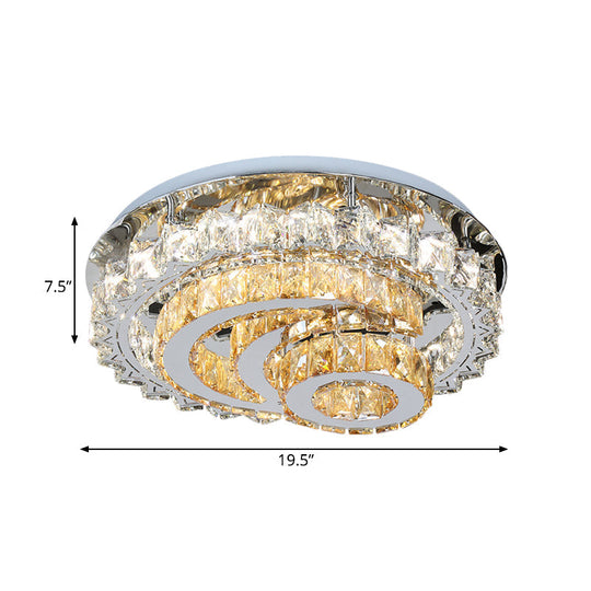 Crystal LED Flushmount Parlor Ceiling Light with Inlaid Opulent Chrome Moon and Circle Design