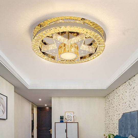 Modern Semi Mount LED Ceiling Light with Crystal Accents - Clover/Star Bedroom Lighting in Chrome