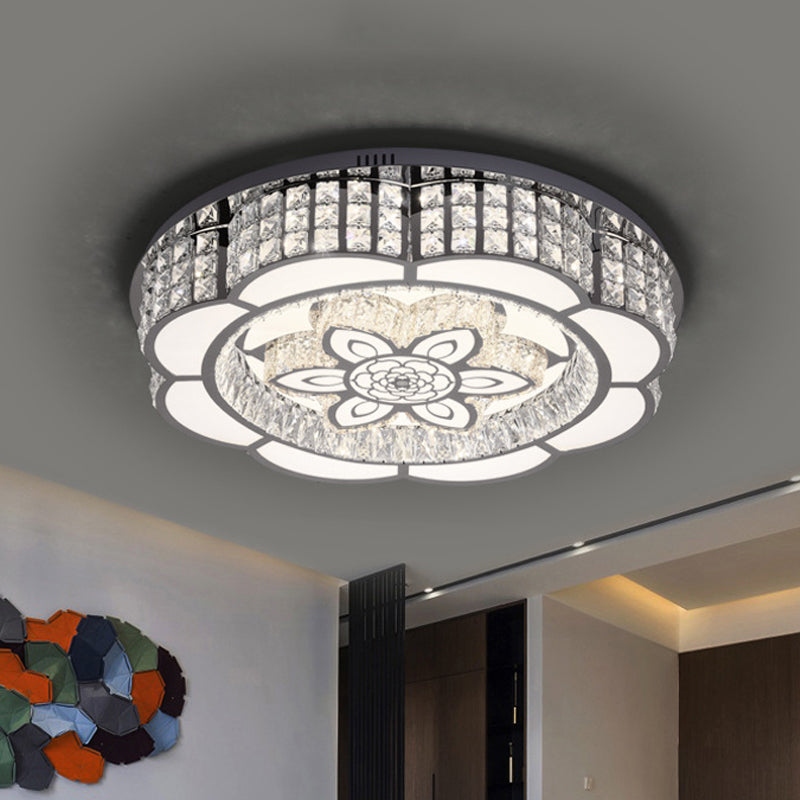 LED Crystal Flush Mount Ceiling Light in Chrome, Modern Flower Design, 23.5"/31.5" Wide